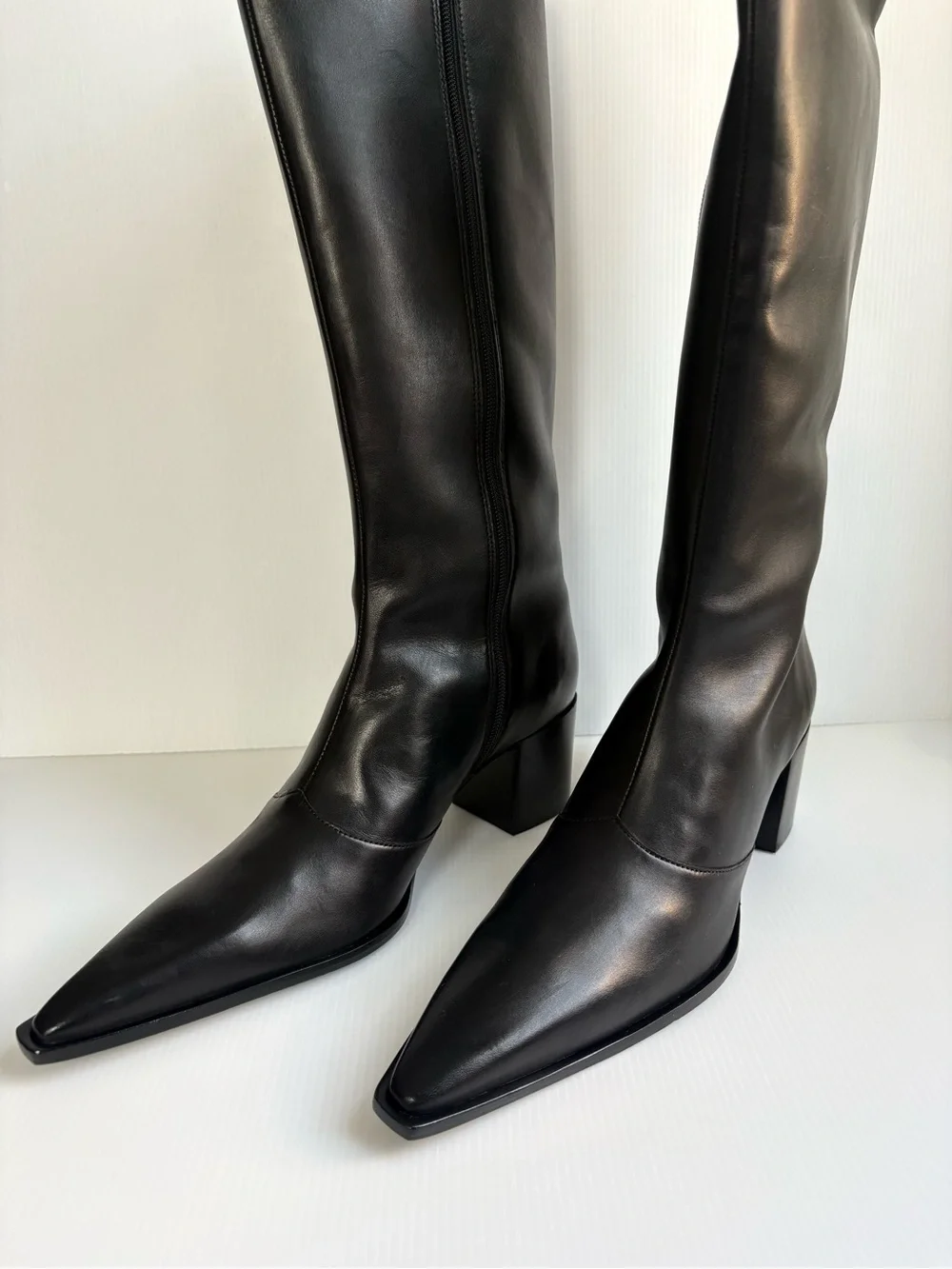 Schultz Raffaela 55MM Leather Knee-High Boots Size 10 B Black NWOB